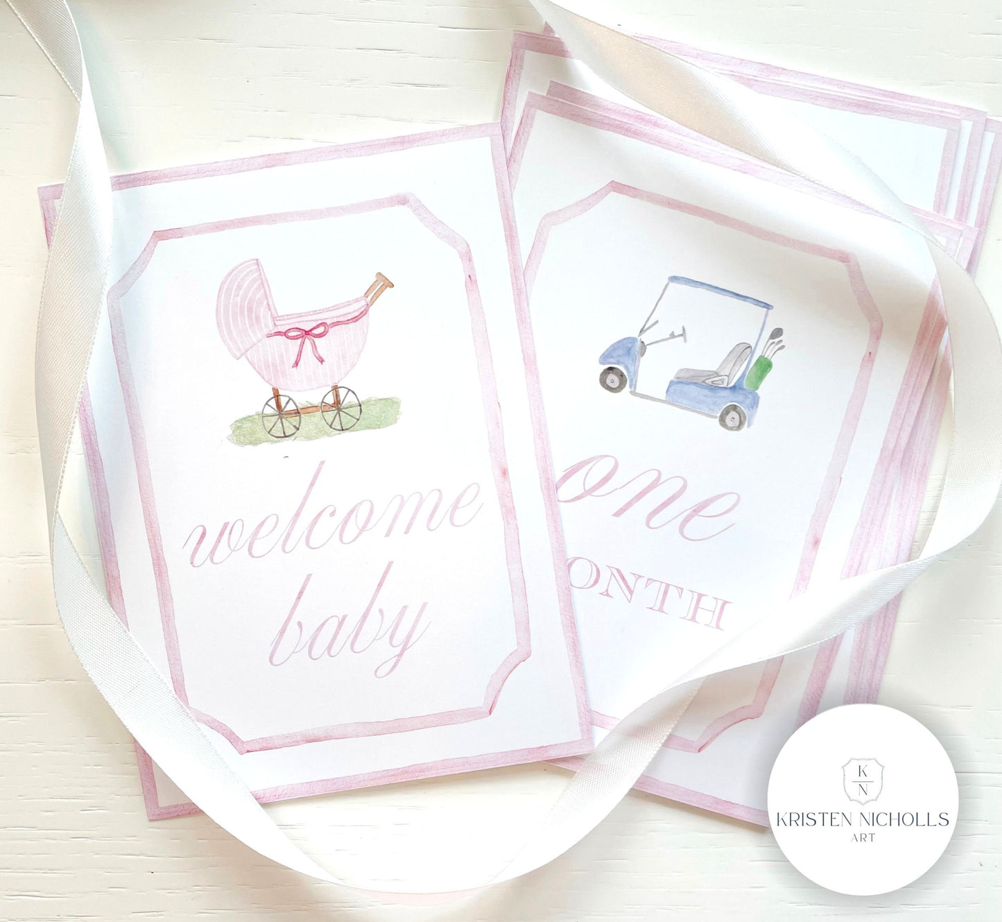 Pink Golf Monthly Milestone Cards for Baby