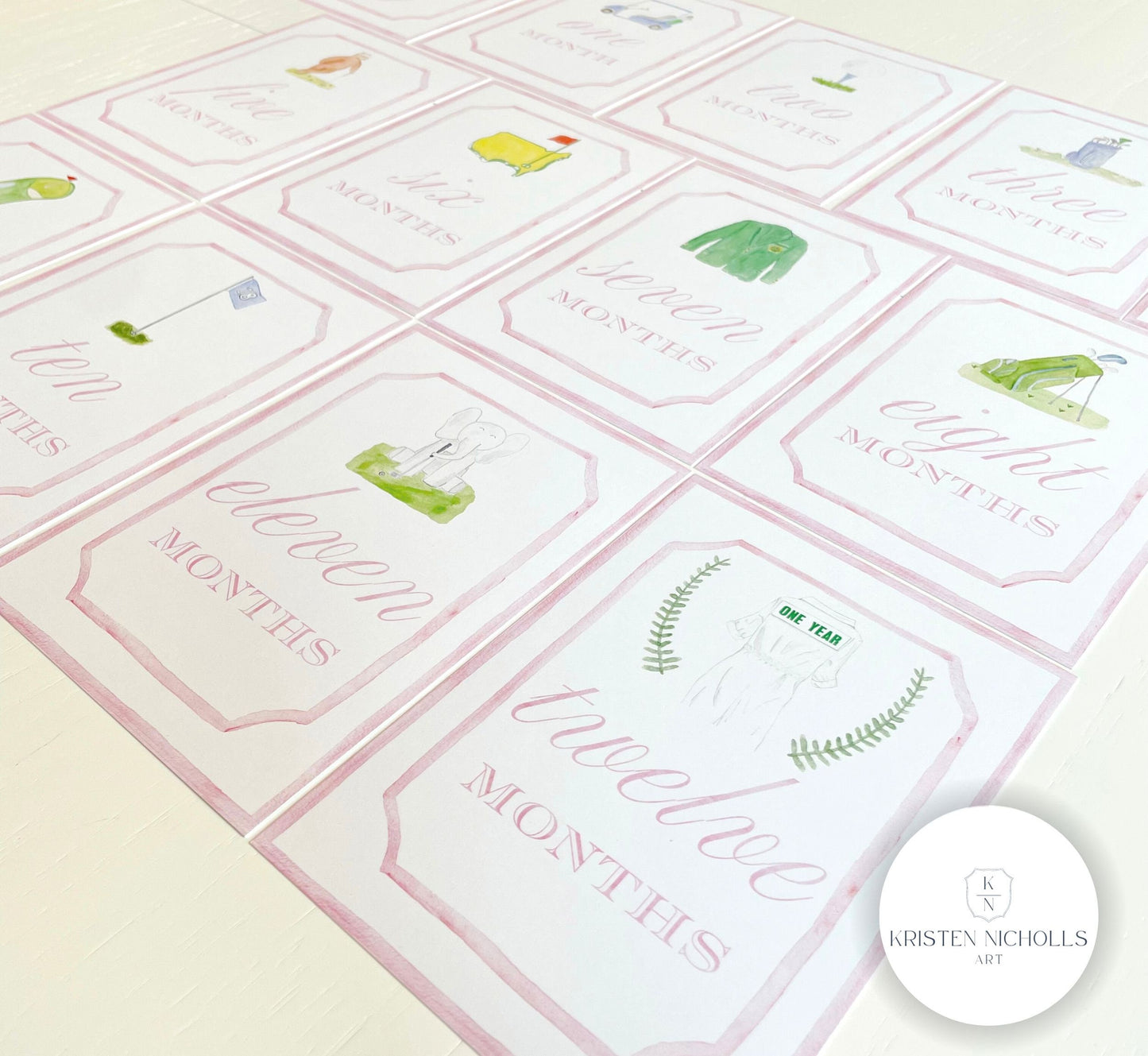 Pink Golf Monthly Milestone Cards for Baby