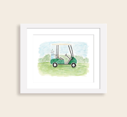 Green Golf Cart Watercolor Art Print