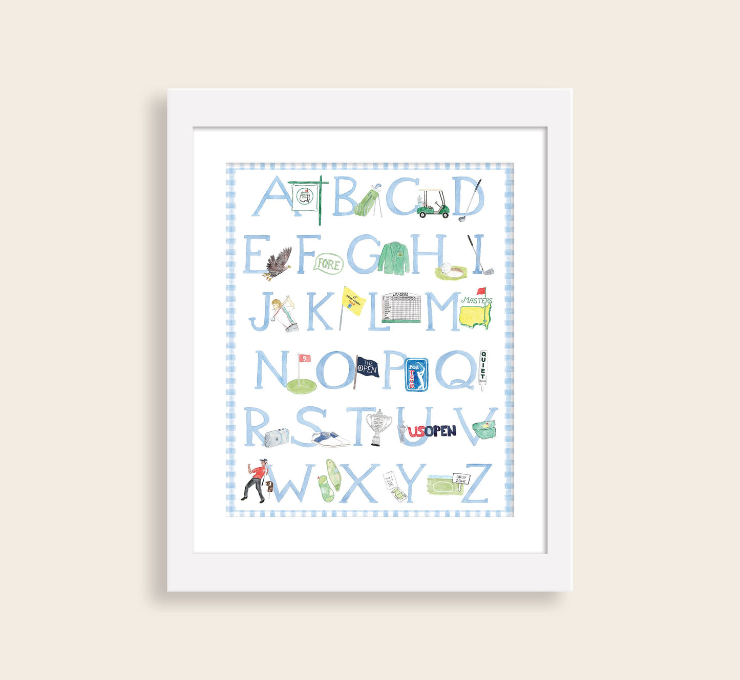 The ABCs of Golf - Blue | Golf Alphabet Watercolor Art Print