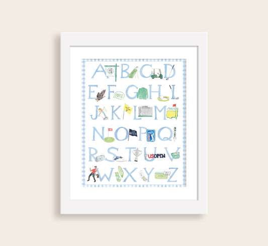 The ABCs of Golf - Blue | Golf Alphabet Watercolor Art Print