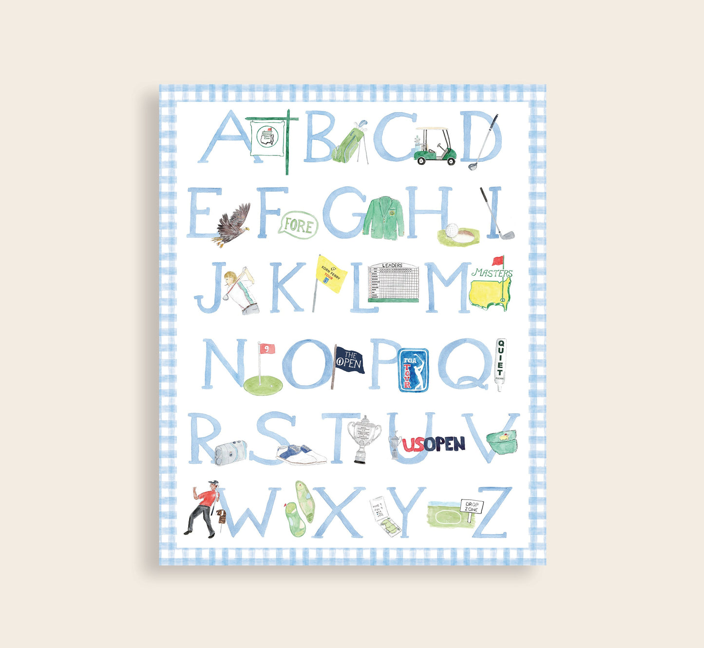 The ABCs of Golf - Blue | Golf Alphabet Watercolor Art Print