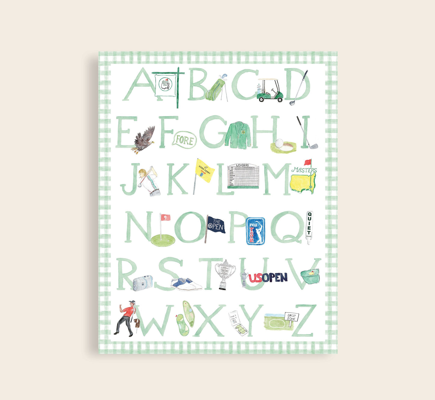 The ABCs of Golf - Green | Golf Alphabet Watercolor Art Print