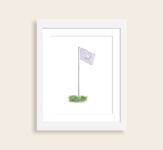 Lavender 18th Hole Golf Flag Watercolor Art Print