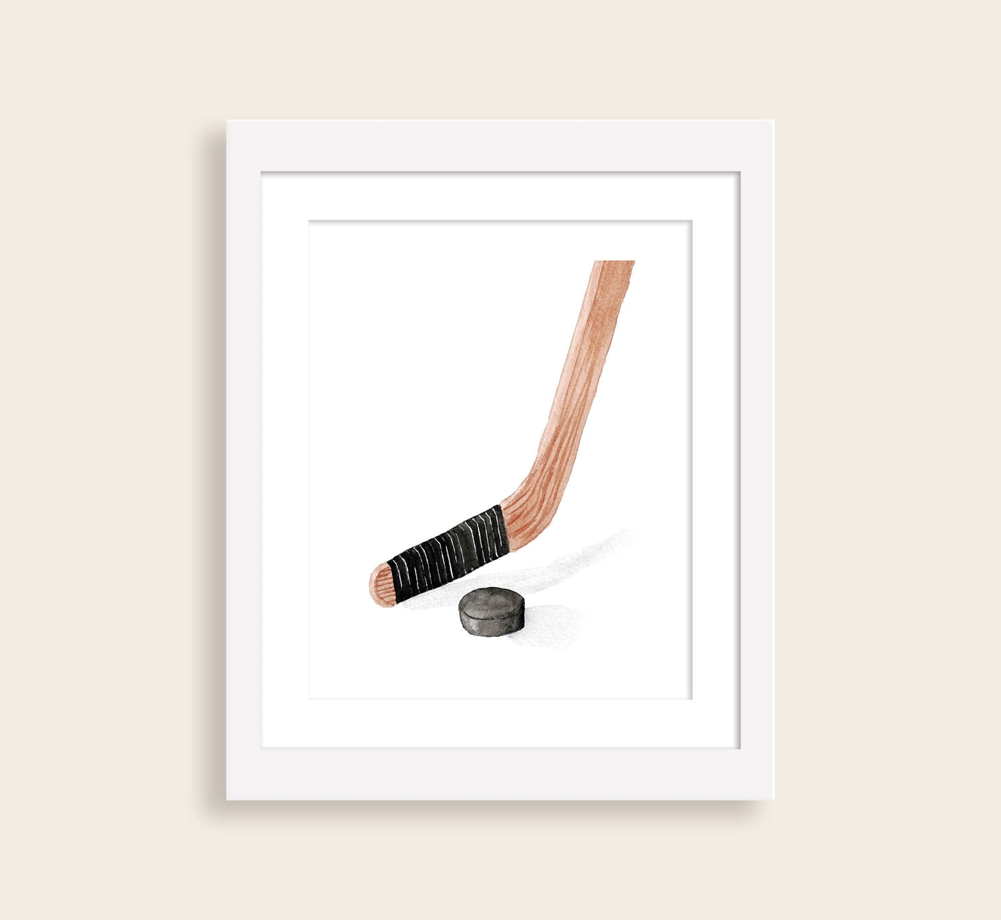 Hockey Stick and Puck Watercolor Art Print