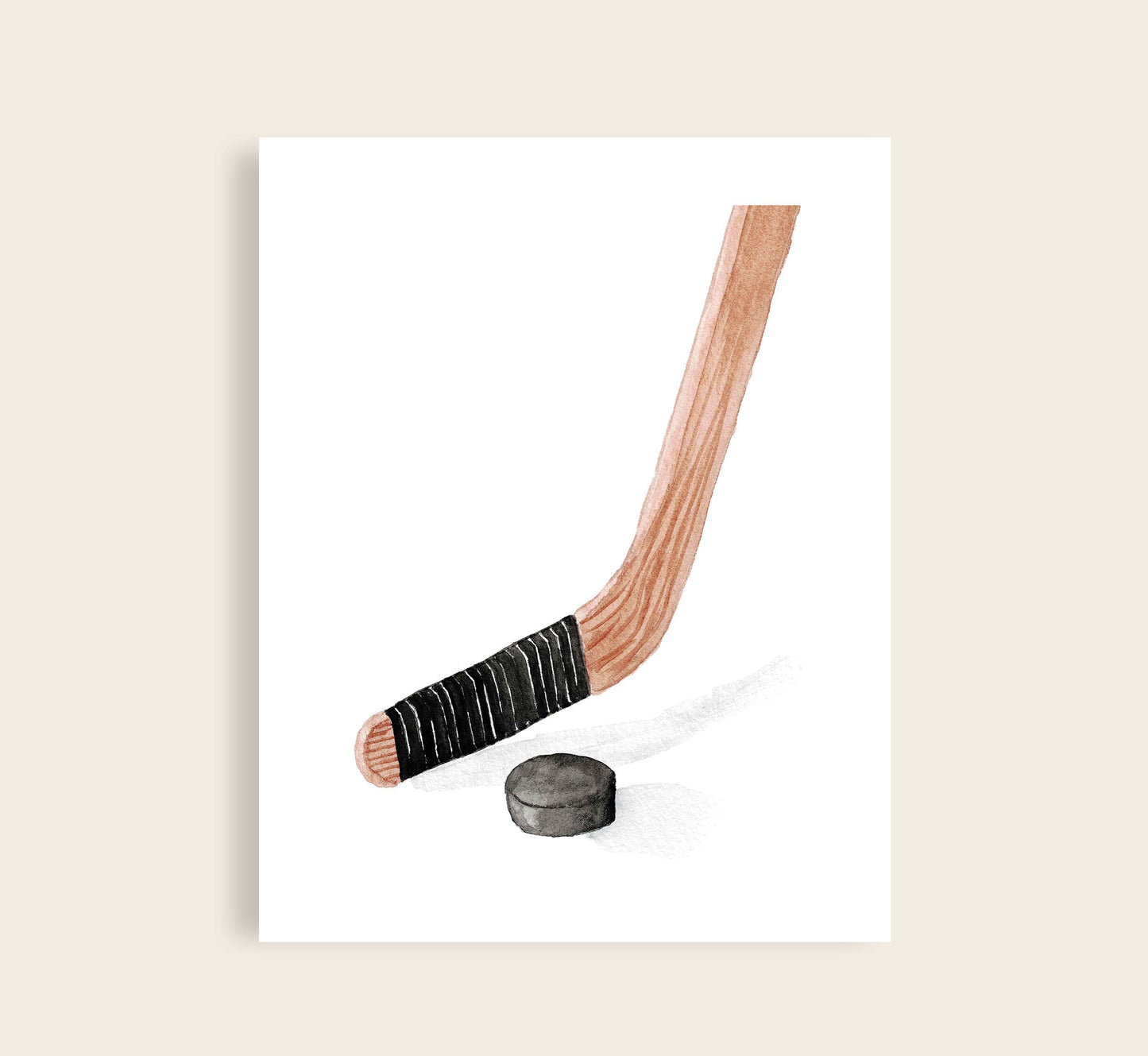 Hockey Stick and Puck Watercolor Art Print