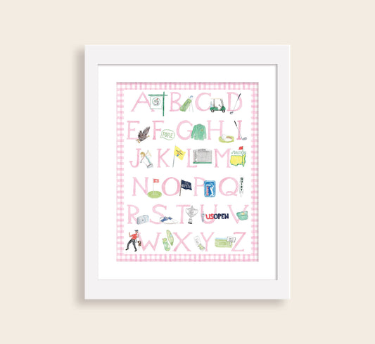 The ABCs of Golf - Pink | Golf Alphabet Watercolor Art Print