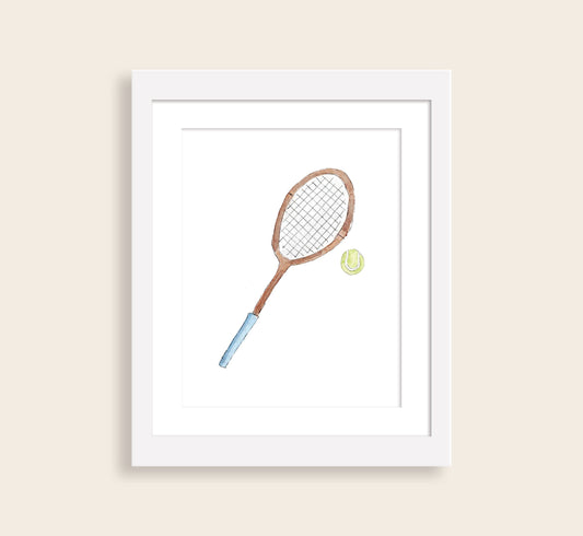 Tennis Racket and Ball Watercolor Art Print