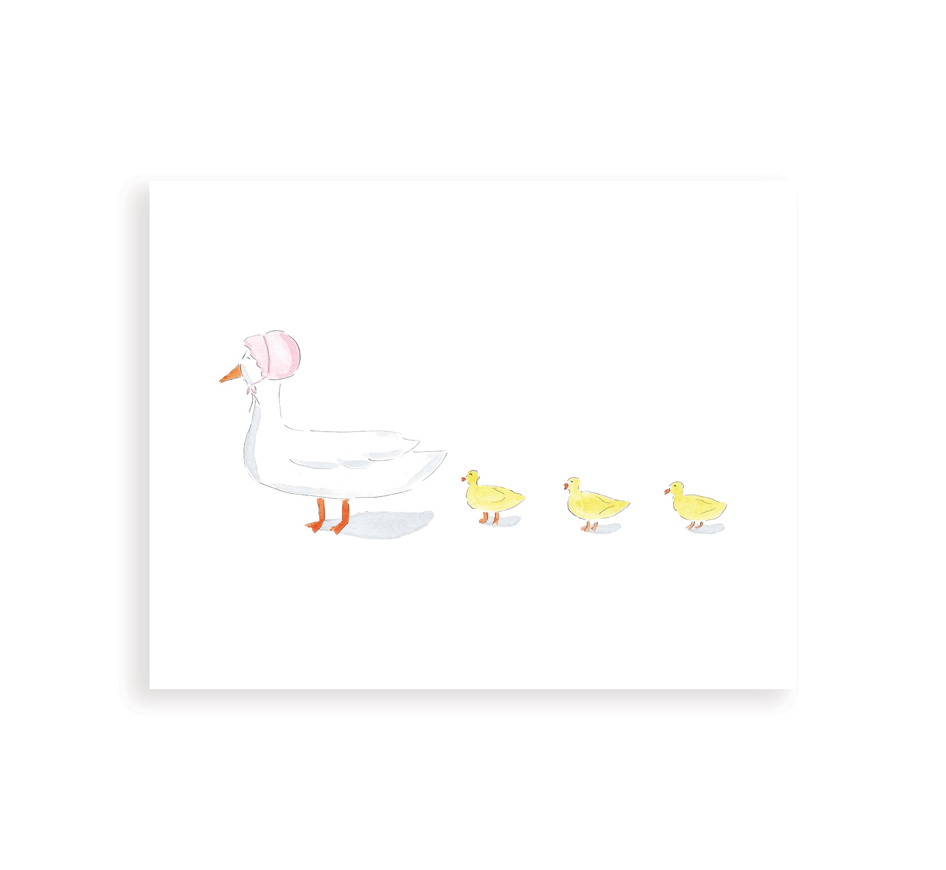 Illustration of a mother goose/duck with three ducklings on a white background