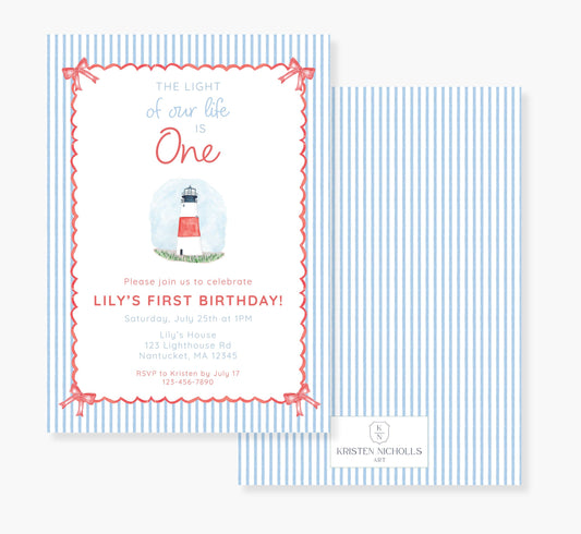 blue, white, and red nantucket party invitation