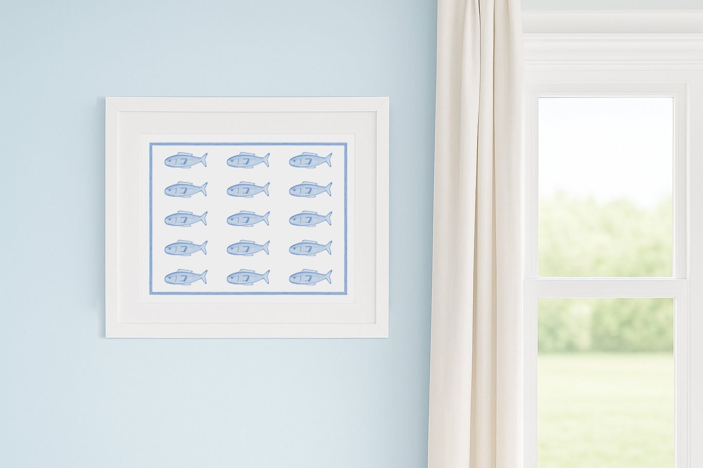 Blue Fish Horizontal Watercolor Art Print