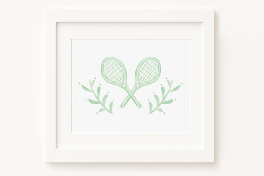 Green Tennis Rackets Watercolor Toile Art Print