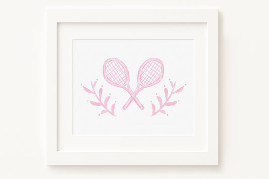 Pink Tennis Rackets Watercolor Toile Art Print