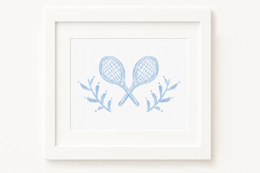 Blue Tennis Rackets Watercolor Toile Art Print