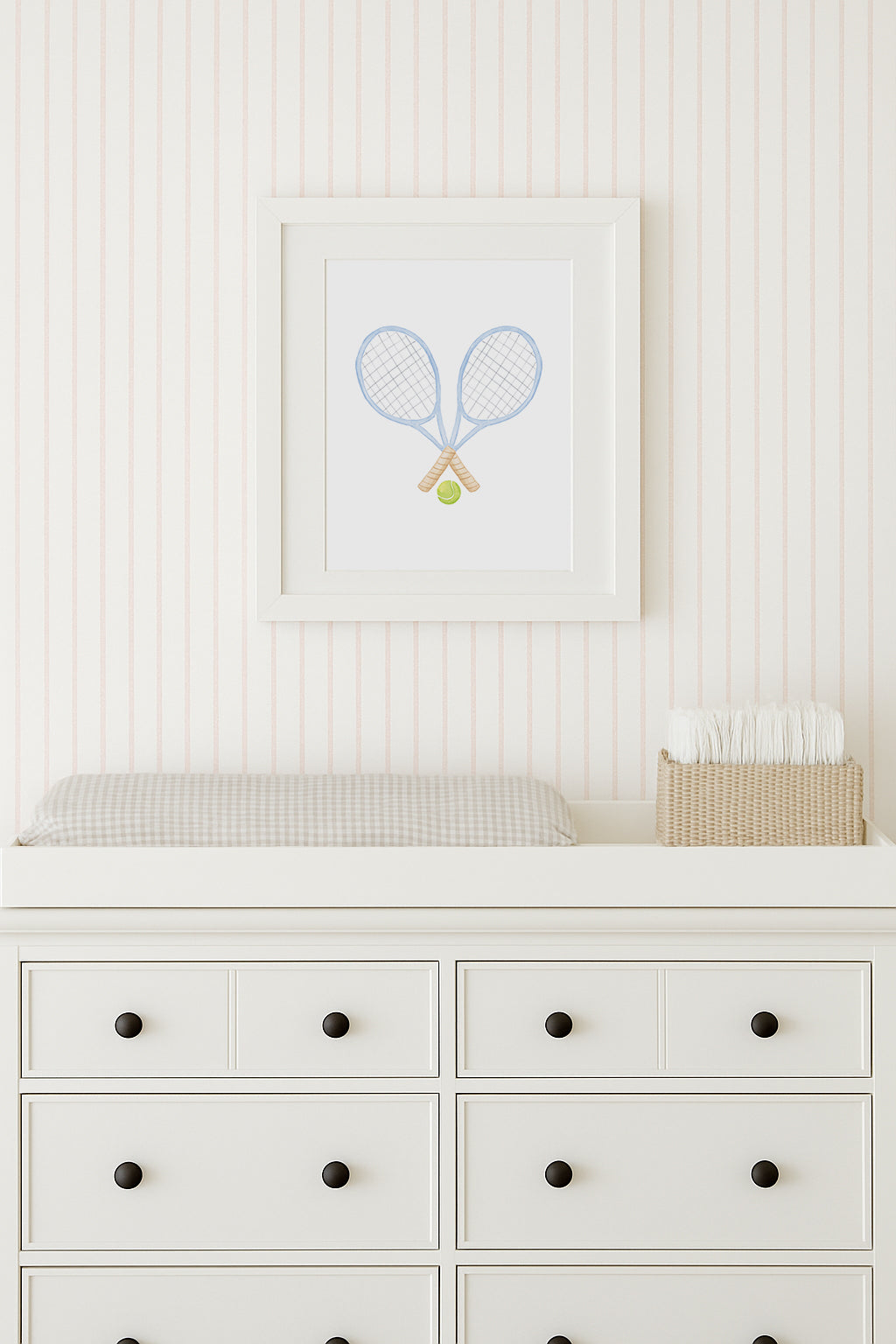 "Love All" Vertical Tennis Rackets Watercolor Print