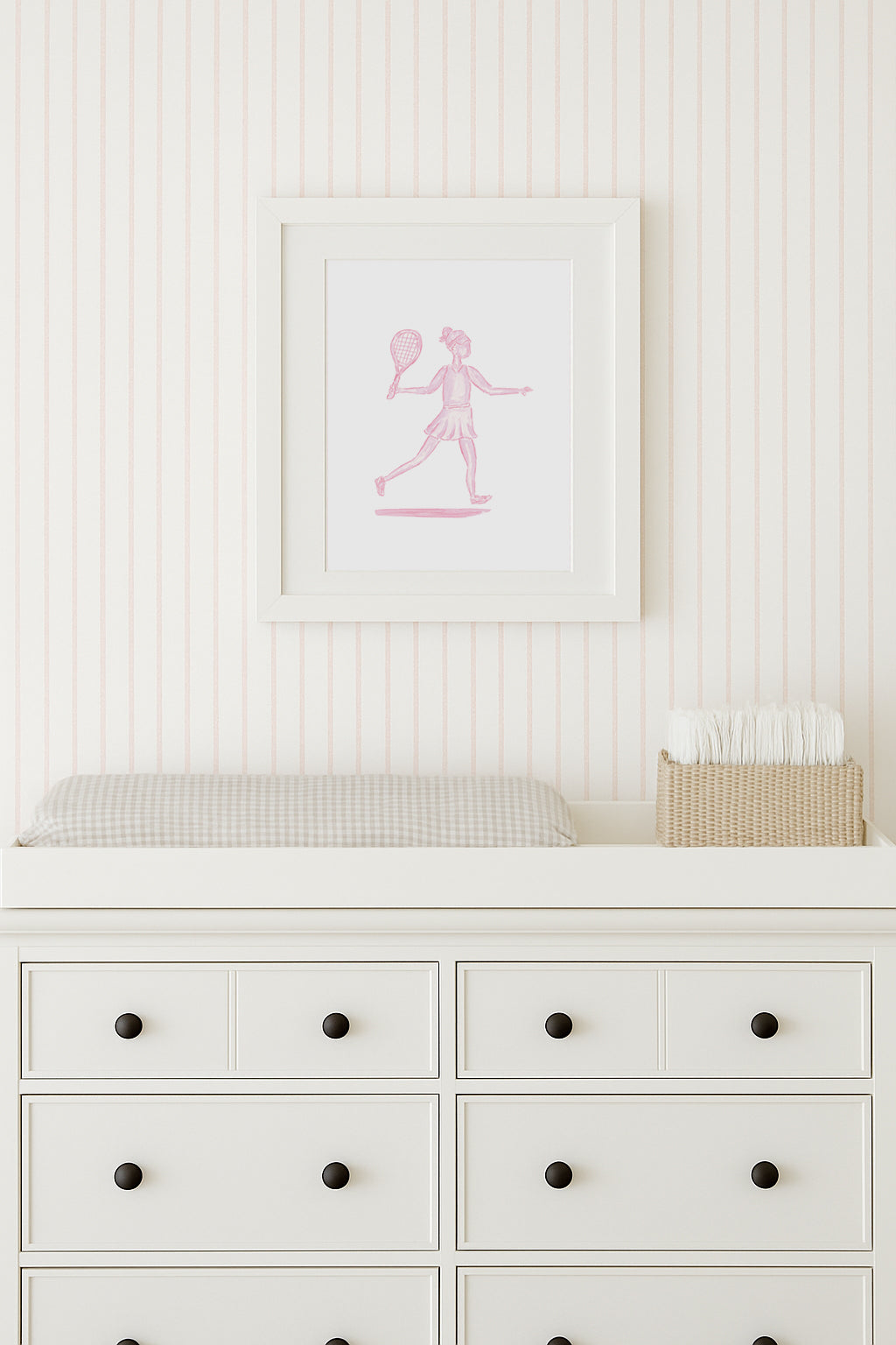Pink Tennis Girl Watercolor Toile Art Print