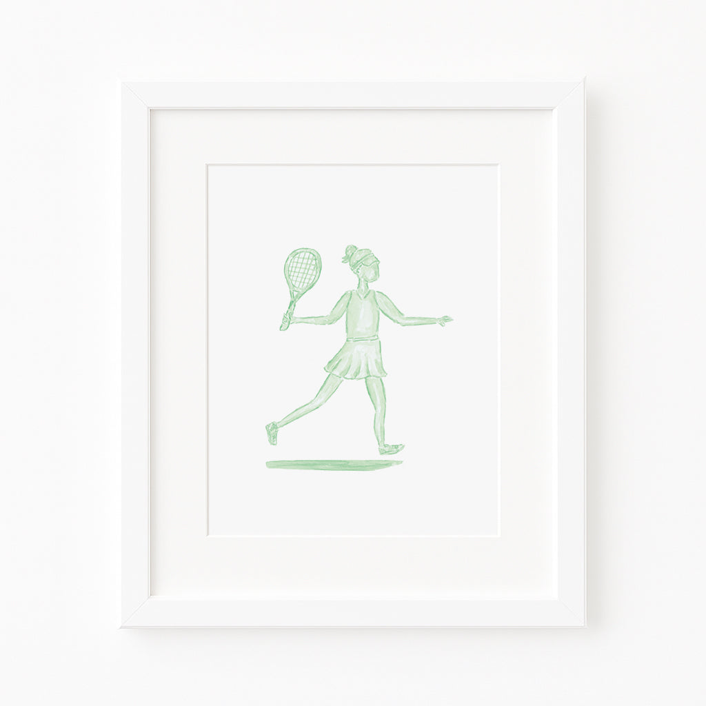 Green Tennis Girl Watercolor Toile Art Print