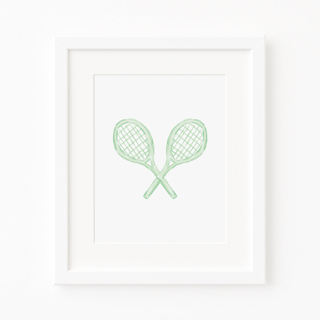 Green Tennis Rackets Watercolor Toile Art Print