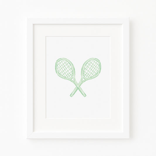 Green Tennis Rackets Watercolor Toile Art Print