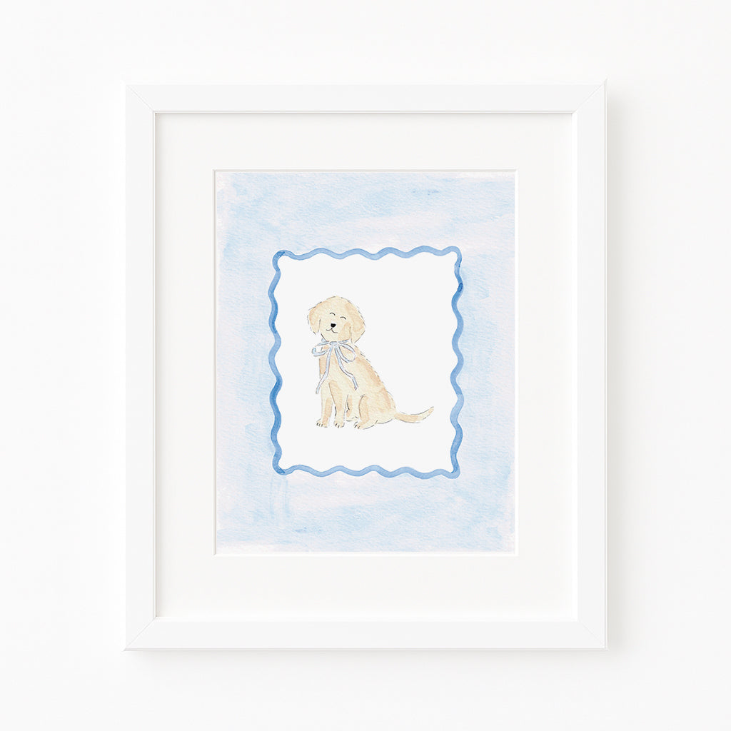 Blue Puppy Dog Watercolor Art Print