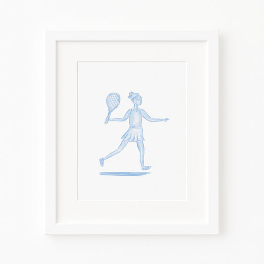 Blue Tennis Girl Watercolor Toile Art Print