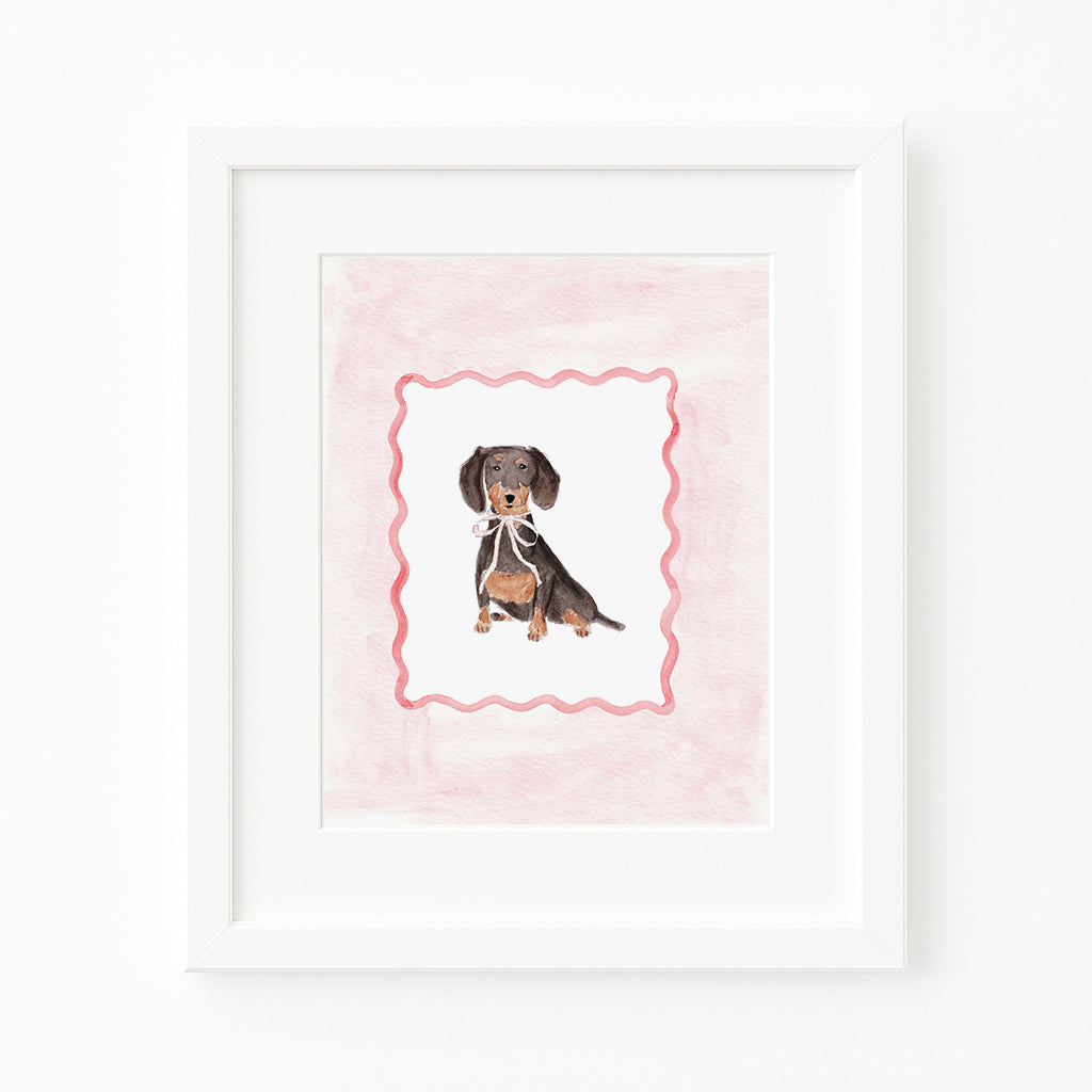Pink Dachshund Dog Watercolor Art Print