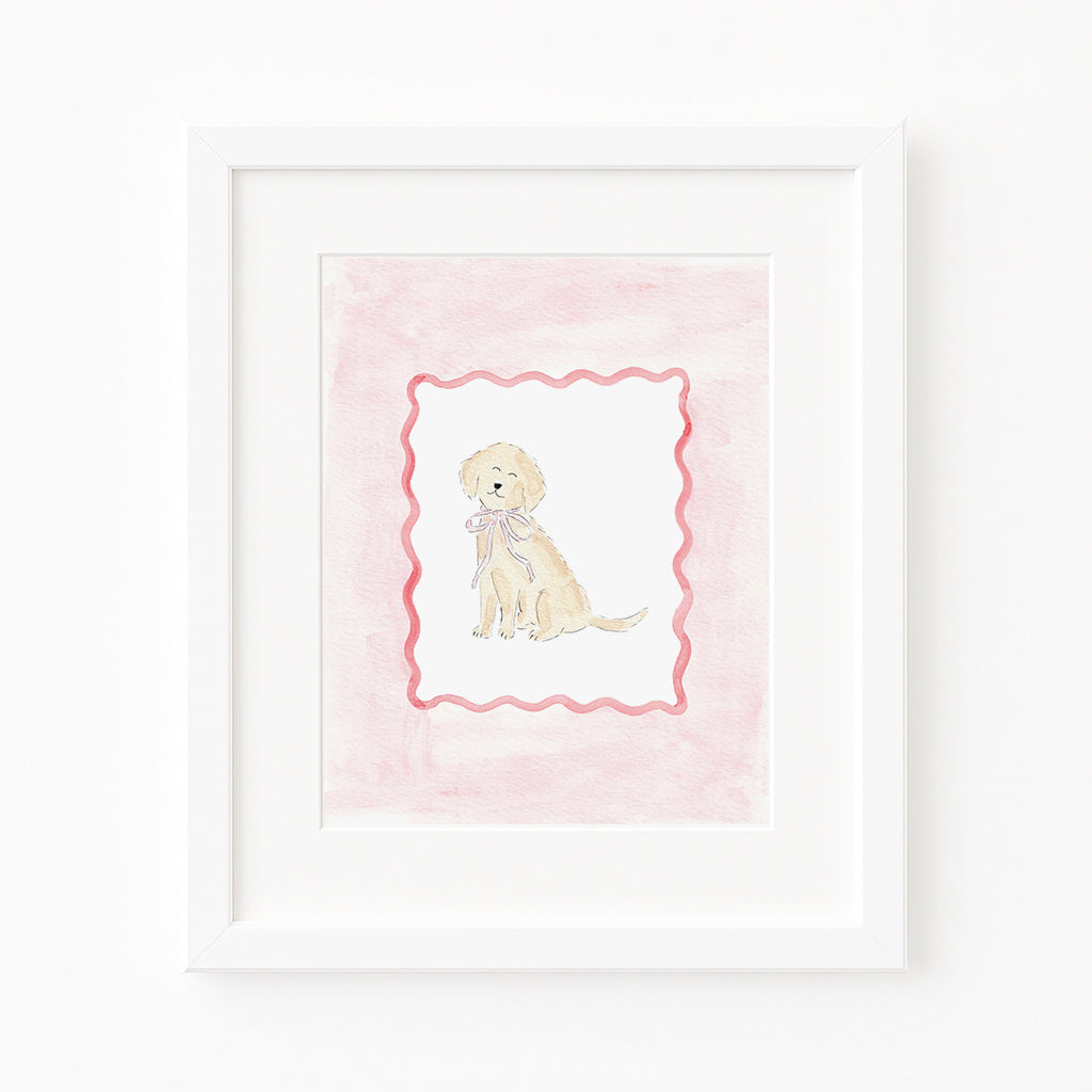 Pink Puppy Dog Watercolor Art Print