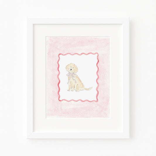 Pink Puppy Dog Watercolor Art Print
