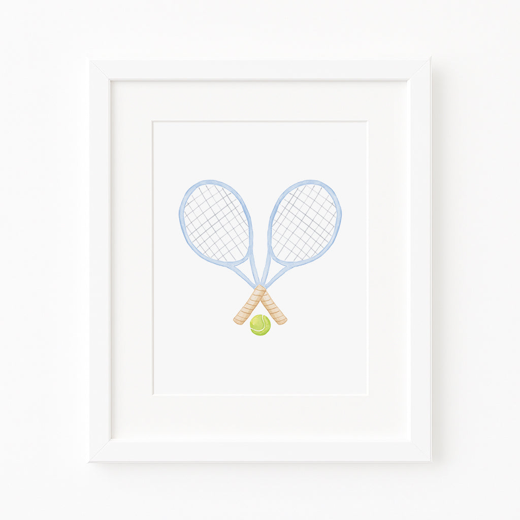 "Love All" Vertical Tennis Rackets Watercolor Print