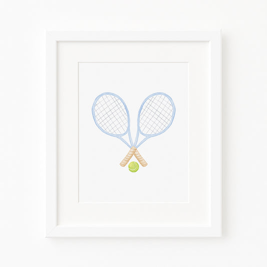 "Love All" Vertical Tennis Rackets Watercolor Print