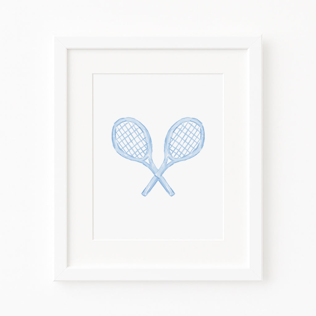 Blue Tennis Rackets Watercolor Toile Art Print