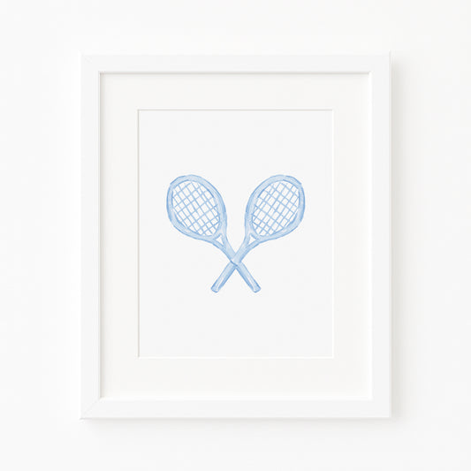 Blue Tennis Rackets Watercolor Toile Art Print