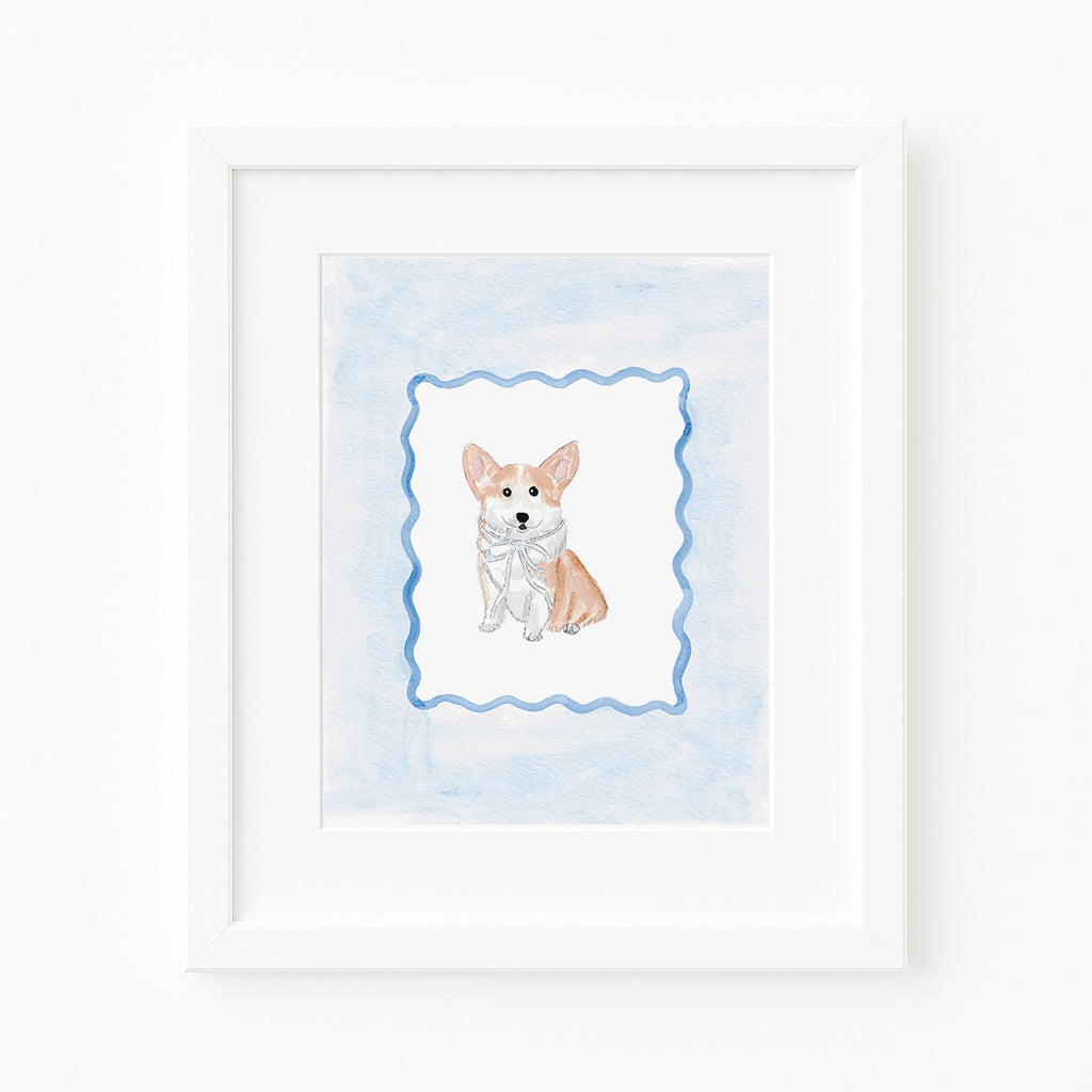 Blue Corgi Puppy Dog Watercolor Art Print