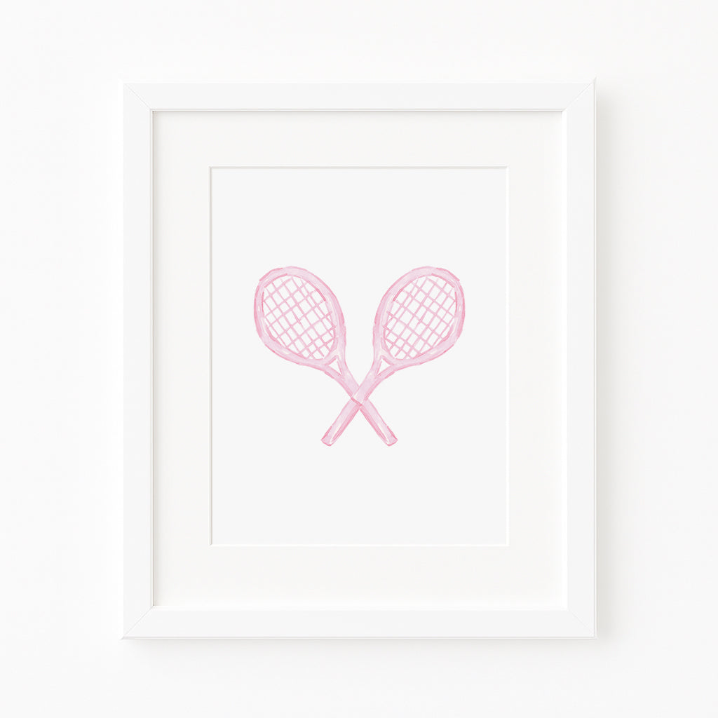Pink Tennis Rackets Watercolor Toile Art Print