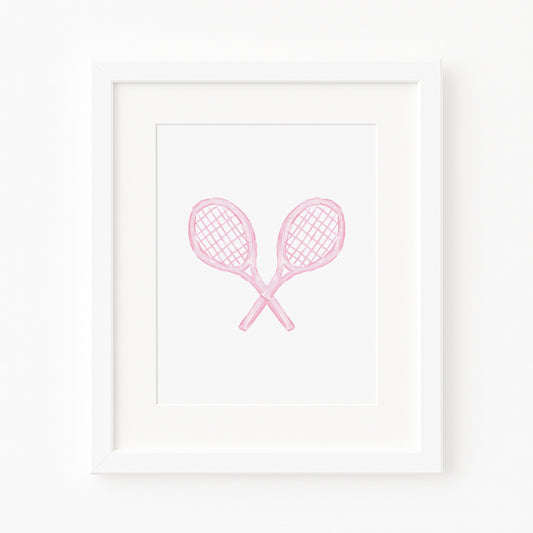 Pink Tennis Rackets Watercolor Toile Art Print