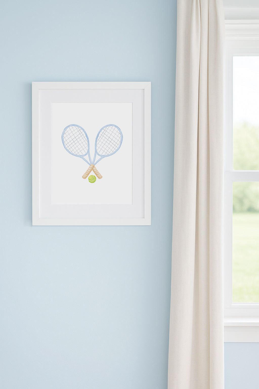 "Love All" Vertical Tennis Rackets Watercolor Print