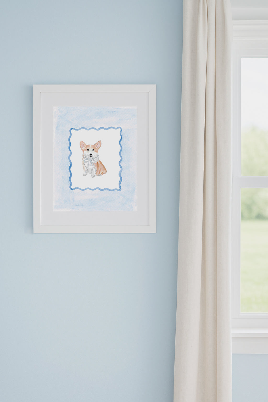 Blue Corgi Puppy Dog Watercolor Art Print