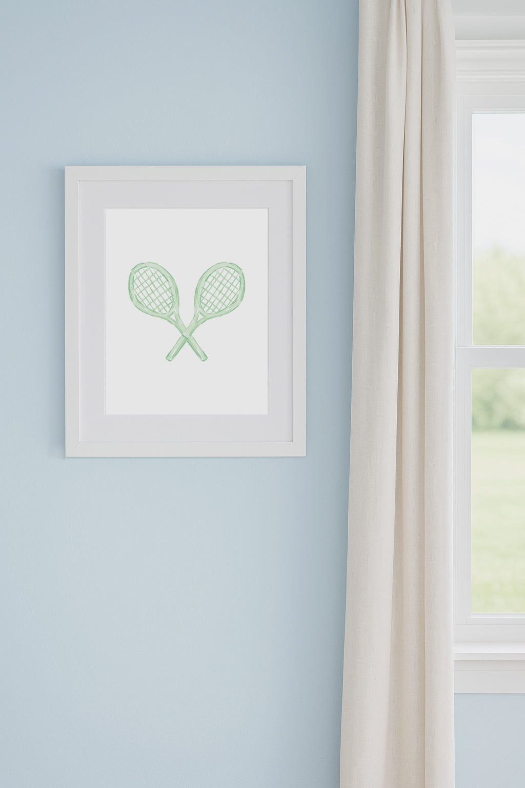 Green Tennis Rackets Watercolor Toile Art Print