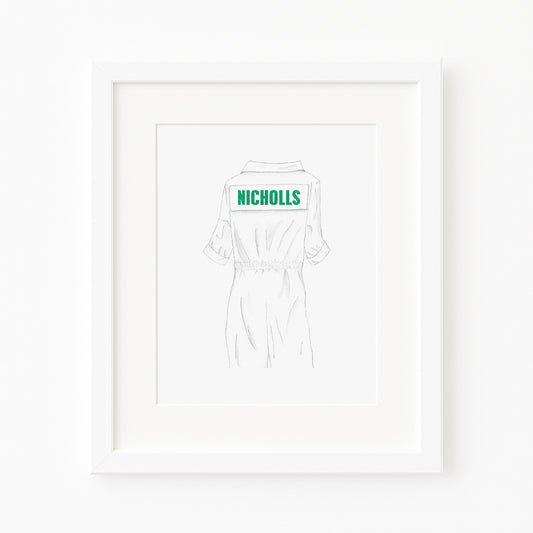 Framed artwork of a masters caddie uniform