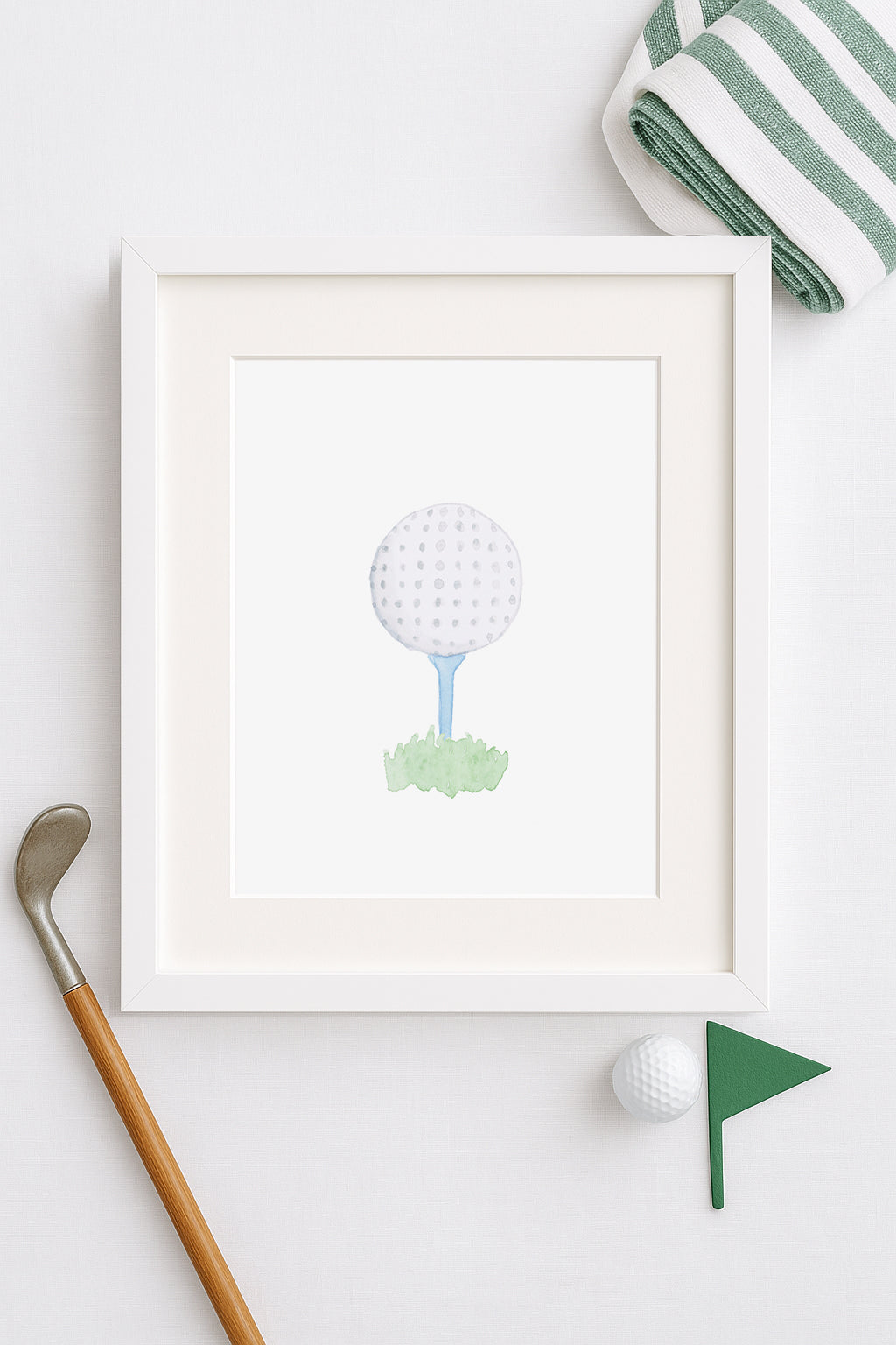 Light Blue Golf Tee and Golf Ball Art Print