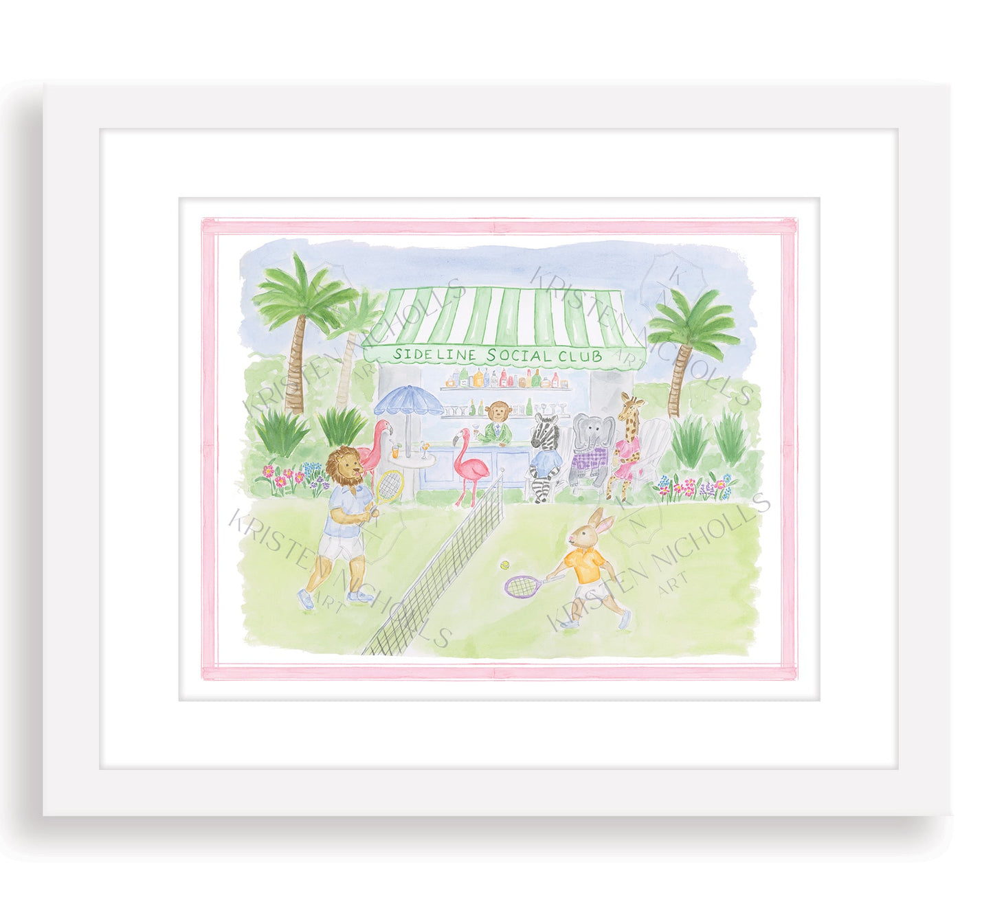 framed print of children's watercolor art tennis print