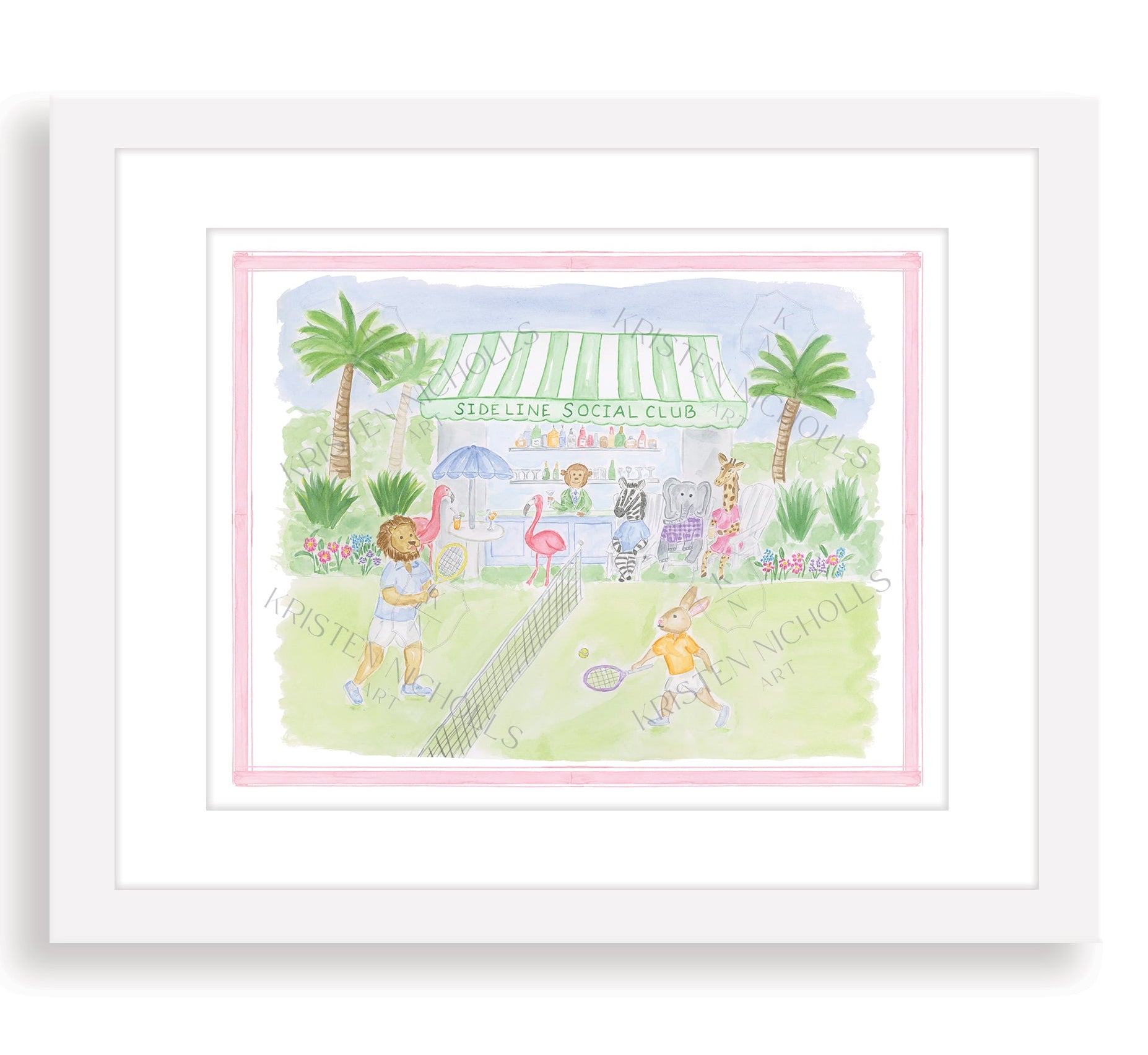 framed print of children's watercolor art tennis print