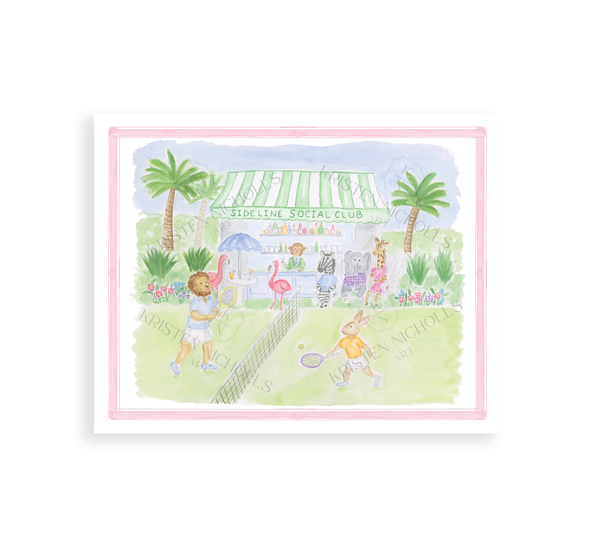 unframed print of children's watercolor art tennis print